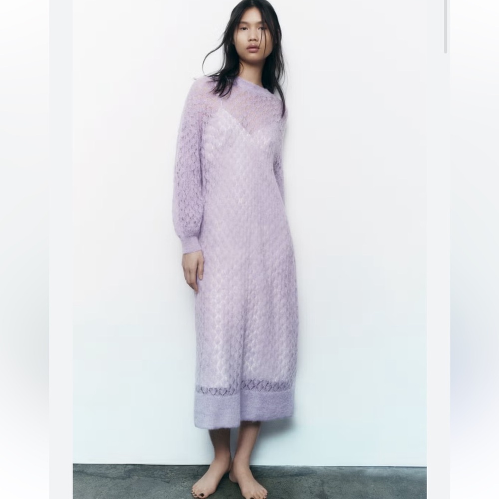 Zara Lilac Knit  Pointelle Dress